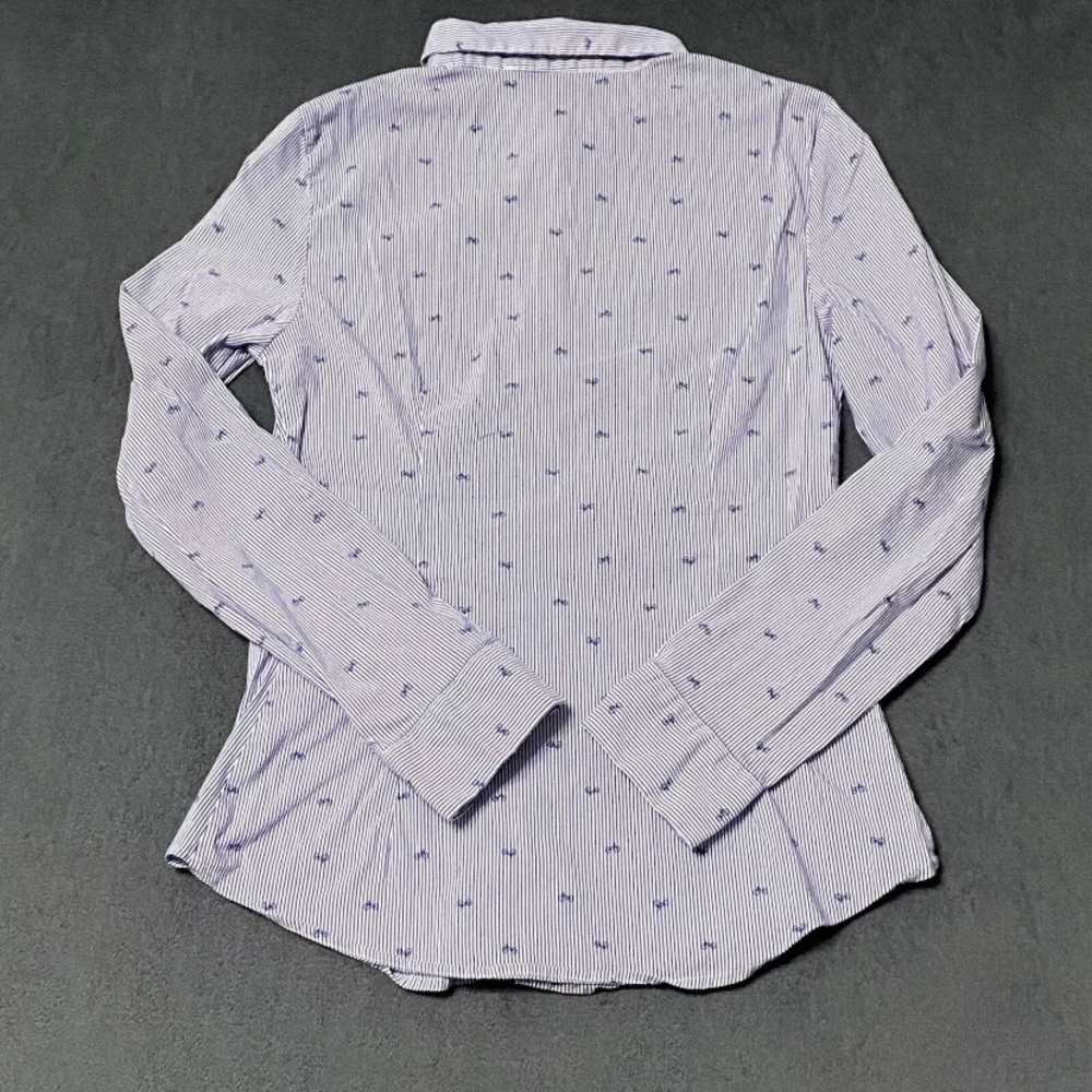 Zara Basic Collection Blue Stripe Bicycle Long Sleeve Button Up Shirt Womens M - Picture 2 of 5